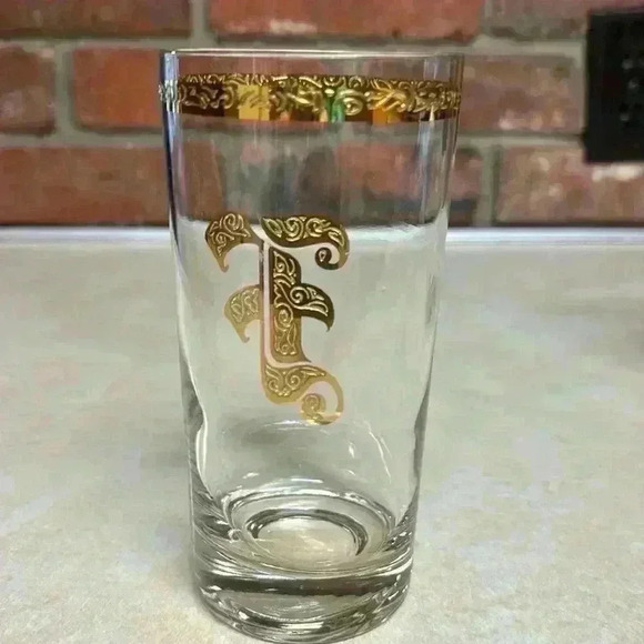 Hollywood Regency Barware Vintage Mid Century 60's Monogrammed F In Gold Tumbler - Picture 4 of 7